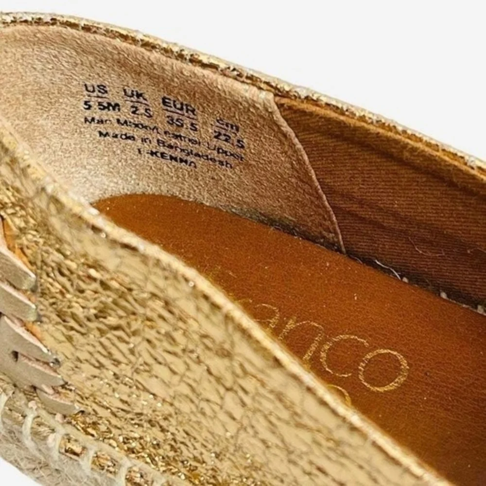 Franco Sarto Kenna Gold Crinkle Leather Espadrilles Slip On Loafers Size 5.5 NIB